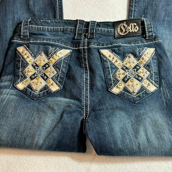 Cello Blue Embellished Bootcut Dark Wash Jeans Size 8 - Picture 7 of 7